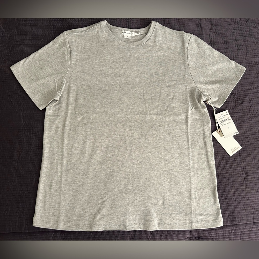 NWT Good American Cotton Classic Tee Heather Grey T-Shirt, Size Small